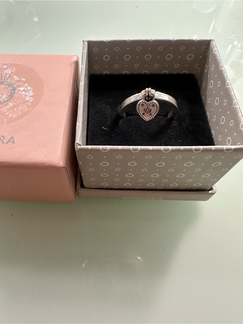 Pandora Silver Heart Accent Ring with Dotted Detail